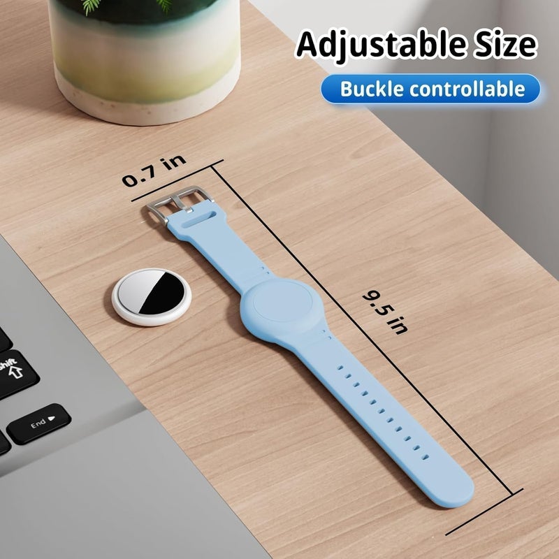 Foweroty for AirTag Bracelet for Kids, Waterproof Cute Print for Air tag Holder for Kids with Soft Silicone Full Coverage Anti-Lost Hidden for Airtag Wristband Accessories for Child, Gray Blue - Image 2
